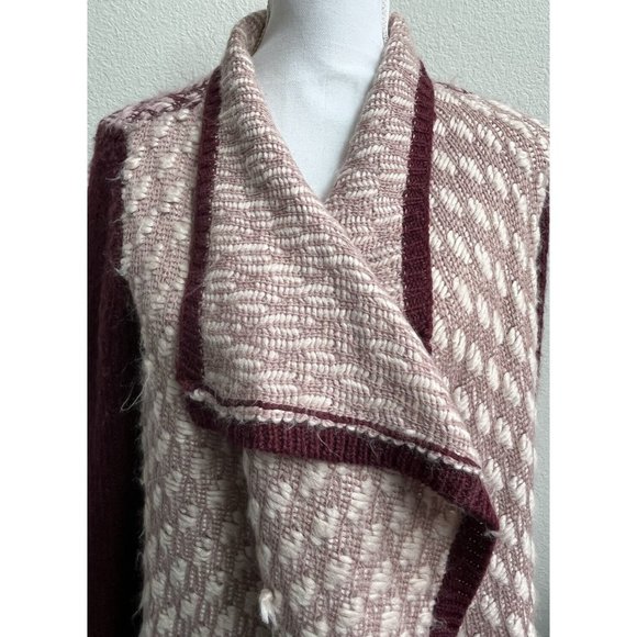 Ruby Moon Women Medium Open Wrap Cardigan Sweater Maroon Wool Blend C4 Soft Cozy - Picture 2 of 11